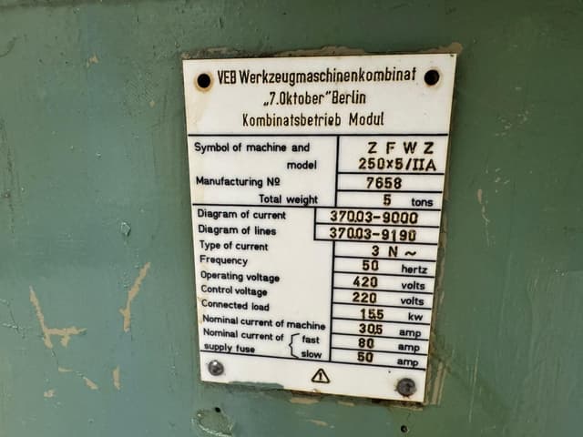 WMW Modul ZFWZ 250/5 IIA Gear Hobbing Machine