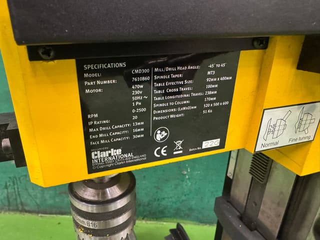 CLARKE Model CMD300 Combination Milling & Drilling Machine